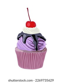 Blueberry Cupcake, muffin vector drawing on white.