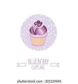 Blueberry cupcake. Vector illustration.