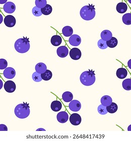 Blueberry cute cartoon berries seamless pattern background vector illustration. Wallpaper texture. Hand drawn repeat print, packaging design