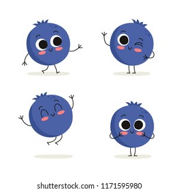 Blueberry. Cute cartoon berry vector character set isolated on white