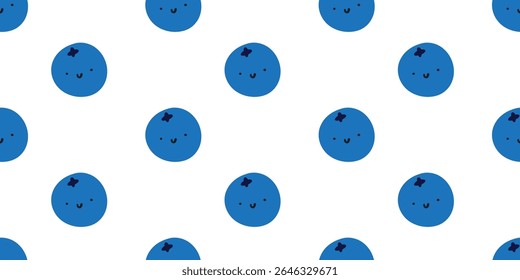 Blueberry. Cute character. Seamless pattern on white background. Vector illustration.