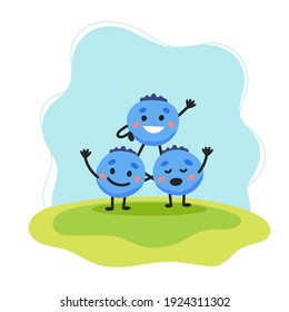 Blueberry cute character, vector illustration for kids in cartoon style