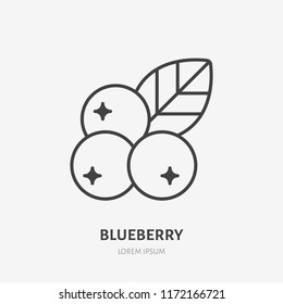 Blueberry flat line icon, forest berry sign, healthy food logo. Illustration of cranberry, lingonberry for natiral food store.