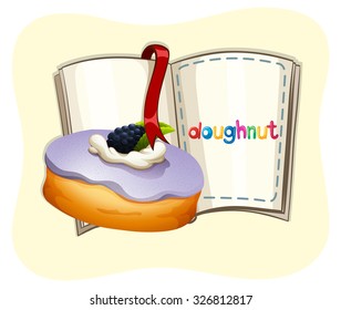 Blueberry flavor doughnut and book illustration