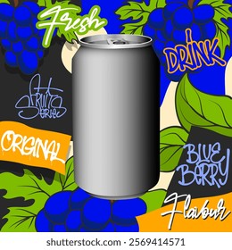 Blueberry flavored canned drink mockup template