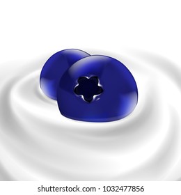 blueberry floating in whipped cream or yogurt wave pure vector illustration for milk products and beverage design high quality art