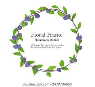 blueberry floral frame isolated on white background