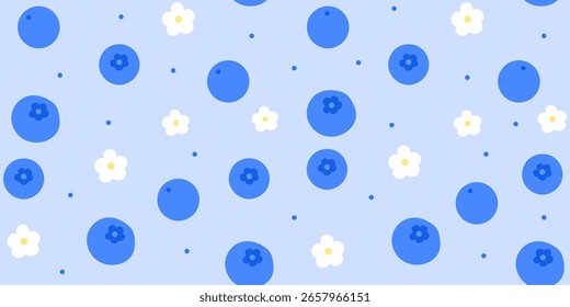 Fondo sin patrón de arándanos y flores en estilo plano