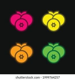 Blueberry four color glowing neon vector icon