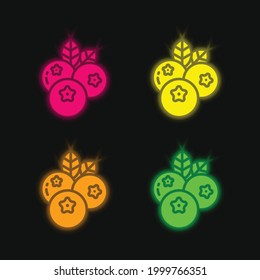 Blueberry four color glowing neon vector icon