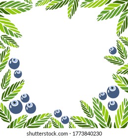 blueberry frame pattern blue berries green leaves