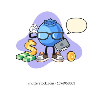 Blueberry freelancer with speech bubble cartoon. Mascot Character vector.