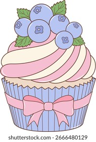 Crema de Cupcake de Frutas de Arándano. Ilustración de comida plana y simple.