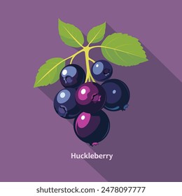 Blueberry fruit with green leaves isolated icon of fresh forest huckleberry berries. Vector food and fruit drinks design, huckleberry or whortleberry blue berries with leaf, organic natural food 