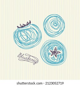 Frutos de arándano. Ilustración vectorial dibujada a mano. Esbozo de doodle con lápiz o marcador.