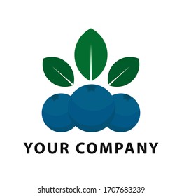 Blueberry fruit logo. Icon set. Healthy food. Fresh blueberries on white background. Vector illustration.