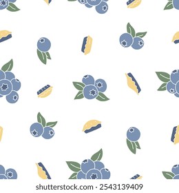 Blueberry Fruit Pie Vector Seamless Pattern illustration for Print, Wallpaper, Decoration.