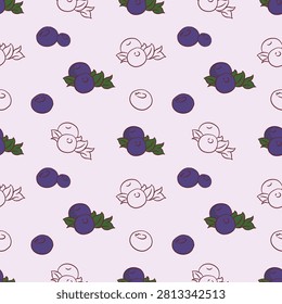 Blueberry fruit purple seamless pattern lavender background handdrawn