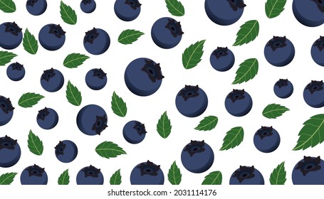 blueberry fruit seamless pattern on white background. blueberry background with leaves