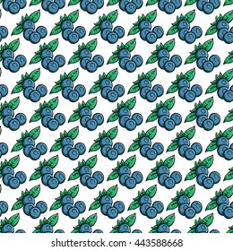 Blueberry fruit in seamless pattern on white background