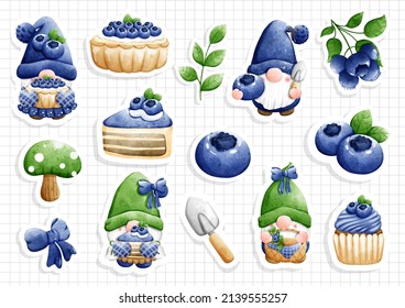pegatina del gnomo del arándano, ilustración vectorial