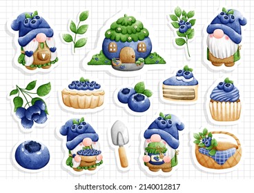 blueberry gnome sticker, vector illustration