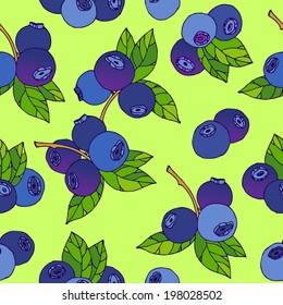 Blueberry hand drawn seamless vector pattern