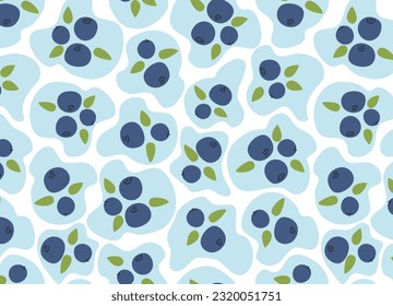 Blueberry hand drawn seamless vector pattern on a white background