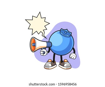 Blueberry hold megaphone with speech bubble cartoon. Mascot Character vector.