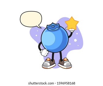 Blueberry hold a star with speech bubble cartoon. Mascot Character vector.