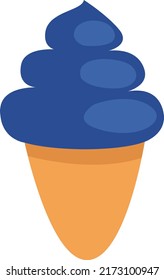 Blueberry ice cream in cone, illustration, vector on a white background.