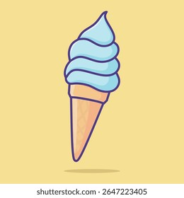 Blueberry ice cream cone vector flat illustration. Blue ice cream with on colorful background.
