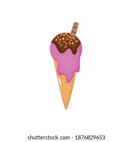 blueberry ice cream cone with wafer stick over white background, colorful design, vector illustration