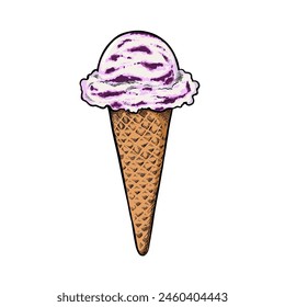 Blueberry ice cream cones, Homemade Blueberry swirl frozen yogurt or raspberry ice cream cones hand drawn