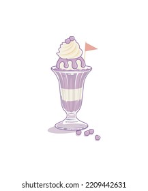 Blueberry ice cream in a cup, sweet dessert on white background vector illustration