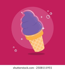 Blueberry Ice Cream with Jelly Berry Sweet Treat Vector Design