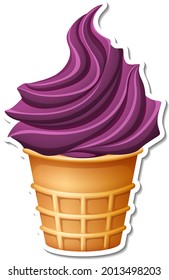Blueberry ice-creame in the waffle cone sticker illustration