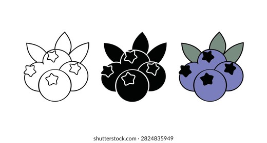 Blueberry icon. Black currant symbol. Bilberry vector illustration. Ripe blue berry sign. Juicy berry pictogram. Healthy nourishment concept.
