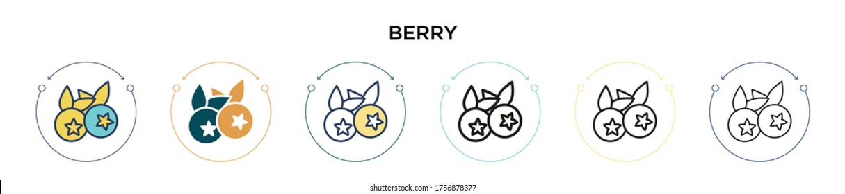 Blueberry icon in filled, thin line, outline and stroke style. Vector illustration of two colored and black blueberry vector icons designs can be used for mobile, ui, web