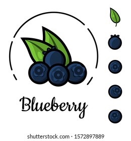 Blueberry icon set. Abstract vector berries isolated on white background. Cartoon style blueberries illustration for kids. Healthy organic food logo.