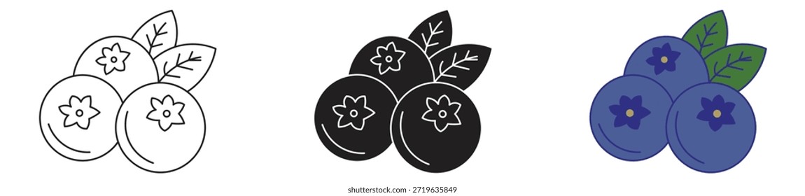 Conjunto de iconos de arándanos. Símbolo de Vector de arándano de la fruta de la baya. Ilustración vectorial.