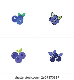 blueberry icon set isolated on white background.