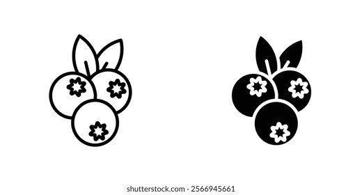 Blueberry icons. black and white vector set.