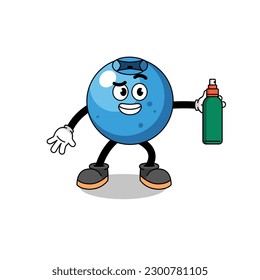 blueberry illustration cartoon holding mosquito repellent , character design