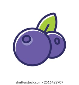 Ilustração de mirtilo. Simples ilustração vetorial de um mirtilo com uma folha, perfeito para projetos de comida e natureza.