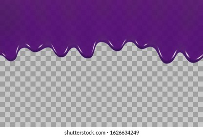 Blueberry jam or blackberry syrup isolated on a transparent background. Vector illustration of dripping flowing purple blueberry jam or viscous sticky blackberry syrup.