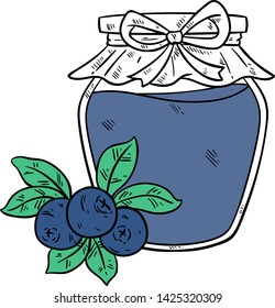 Blueberry Jam With Jar Using Sketch or Hand Drawn Style