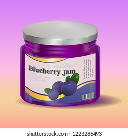Blueberry jam in jar vector illustration