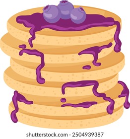 Blueberry jam on pancake stack. Food cartoon icon