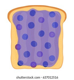 Blueberry jam on toast with jelly. Made in cartoon flat style. Healthy nutrition.